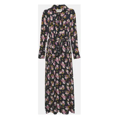 Zadig & Voltaire Black Floral Print Silk Pleated Button Front Maxi Dress