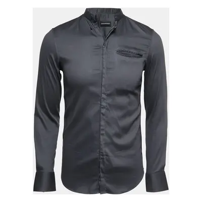 Emporio Armani Grey Cotton Button Front Long Sleeve Shirt