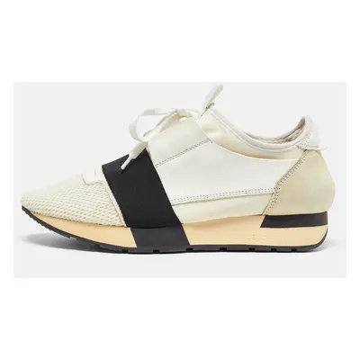 Balenciaga White Leather and Mesh Race Runner Sneakers Size