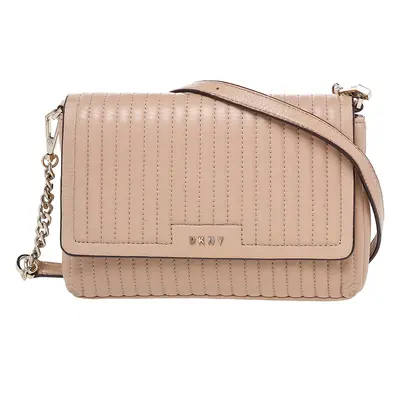 DKNY Beige Pinstripe Quilted Leather Gansevoort Flap Shoulder Bag