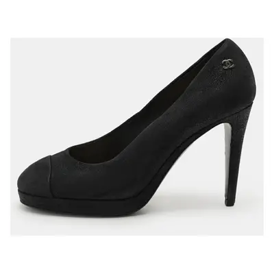 Chanel Black Suede CC Pumps Size 38.5