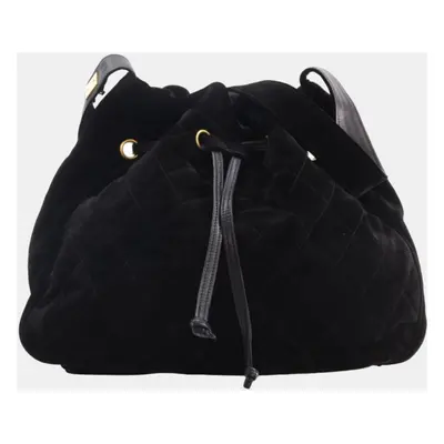 Chanel Black Suede CC Vintage Bucket Bag