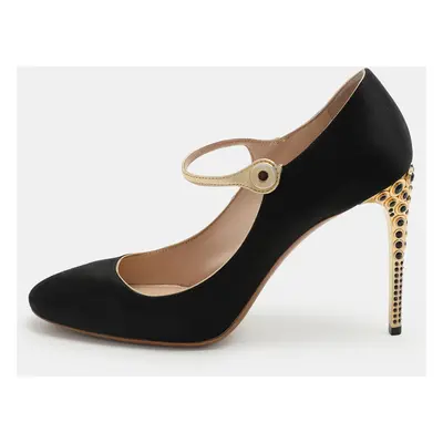 Miu Miu Black/Gold Satin and Leather Mary Jane Pumps Size