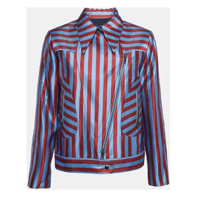 Self-Portrait Blue/Red Candy Stripe Satin Zipper Jacket