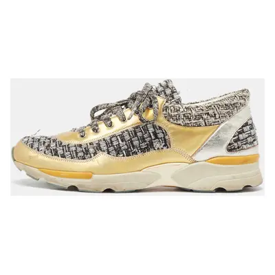 Chanel Multicolor Tweed and Leather Interlocking Sneakers Size