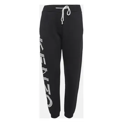 Kenzo Black Cotton Knit Printed Track Pants