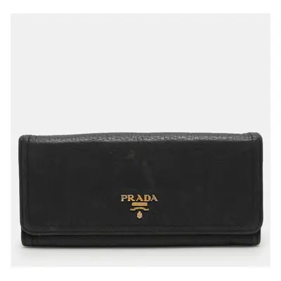 Prada Black Leather Flap Continental Wallet