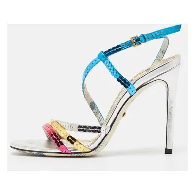 Gucci Multicolor Sequins and Leather Strappy Sandals Size