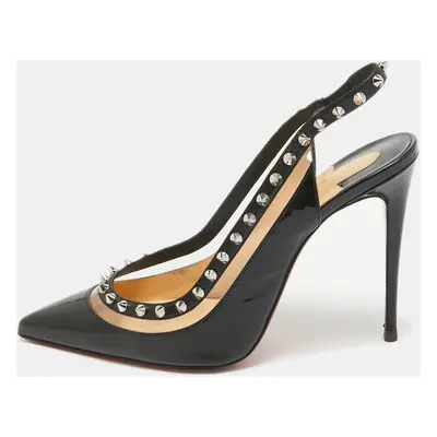 Christian Louboutin Black Patent Leather and PVC Brigadine Spike Slingback Sandals Size