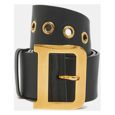 Dior Black Leather Diorquake Buckle Wide Belt 80CM