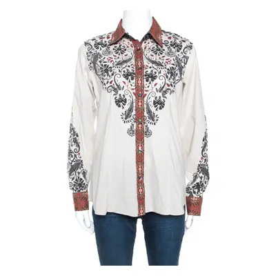 Etro Beige Printed Stretch Cotton Button Front Shirt