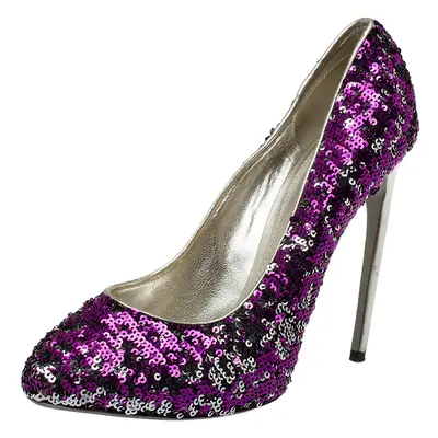 Dolce & Gabbana Purple/Silver Sequins And Leather Pumps Size