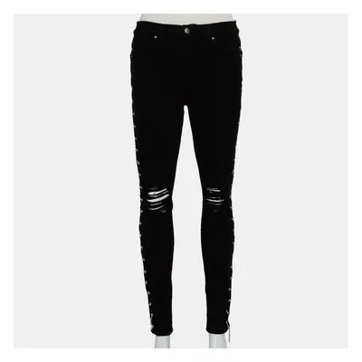 Amiri Black Denim Side Chain Detail Distressed Skinny Jeans