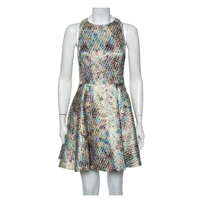 Alice + Olivia Multicolor Lurex Jacquard Cutout Detail Mini Dress