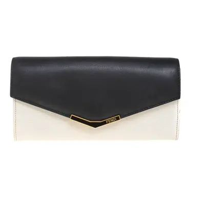 Fendi Off White/Black Leather Envelope Continental Wallet