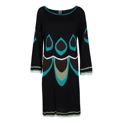 M Missoni Black Patterned Knit Long Sleeve Wool Dress