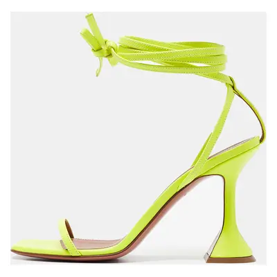 Amina Muaddi Green Leather Vita Ankle Strap Sandals Size