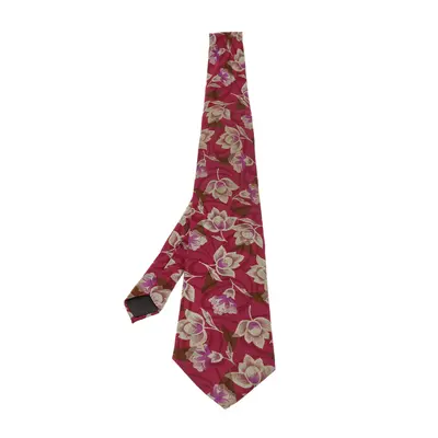 Lanvin Burgundy Floral Print Traditional Silk Tie