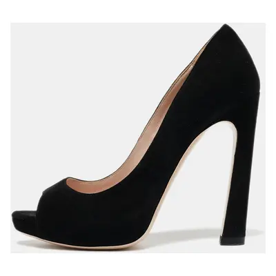 Miu Miu Black Suede Peep Toe Pumps Size 36.5