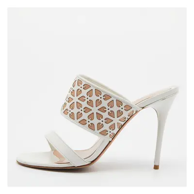 Alexander McQueen White/Beige Laser Cut Leather Sandals Size