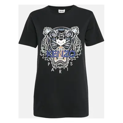 Kenzo Black Tiger Print Jersey Crew Neck T-Shirt