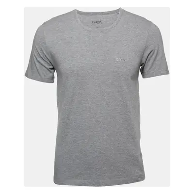 Boss By Hugo Boss Grey Cotton Logo Embroidered T-Shirt