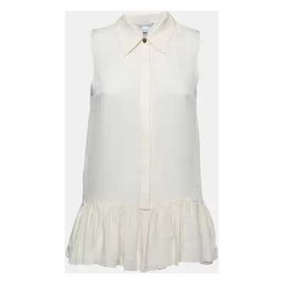 Diane Von Furstenberg Cream Silk Sleeveless Ruffled Hem Top