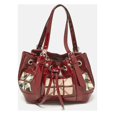 Burberry Red Nova Check Patent Leather Warrior Drawstring Tote