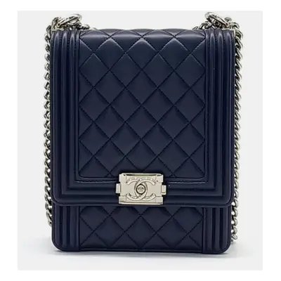 Chanel Navy Blue Leather North/South Boy Bag