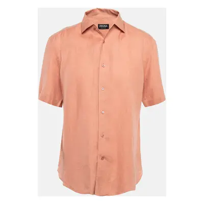 Ermenegildo Zegna Dust Pink Linen Short Sleeve Shirt