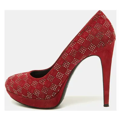 Loriblu Red Suede Crystal Embellished Platform Pumps Size