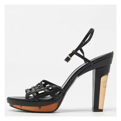 Fendi Black Leather Strappy Platform Sandals Size