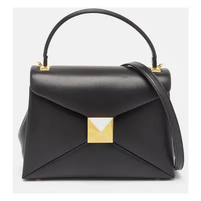 Valentino Black Leather Small One Stud Top Handle Bag