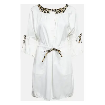 Just Cavalli White Cotton Mini Contrast Trim Mini Dress