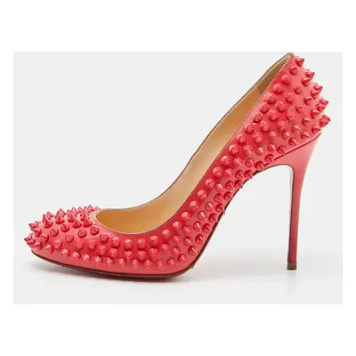 Christian Louboutin Coral Pink Patent Leather Fifi Spikes Pumps Size 36.5