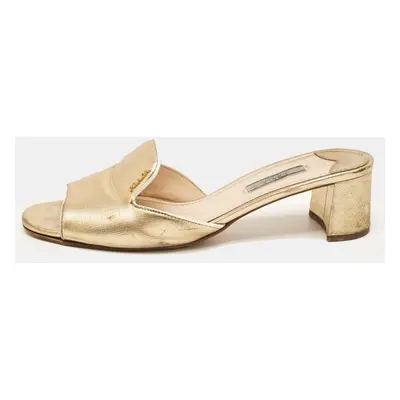 Prada Gold Saffiano Leather Slide Sandals Size 40.5