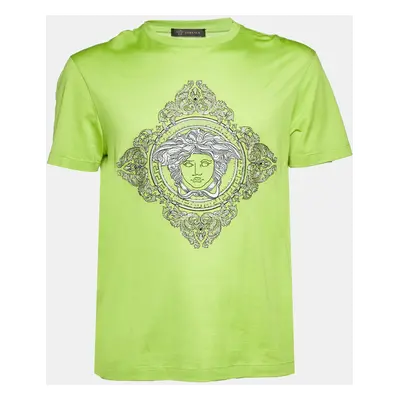 Versace Green Medusa Embellished Cotton T-Shirt