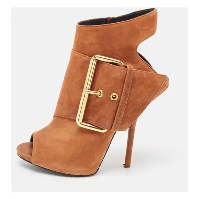 Giuseppe Zanotti Brown Nubuck Leather Buckle Detail Ankle Length Boots Size 37.5