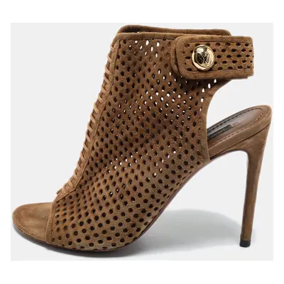 Louis Vuitton Brown Perforated Suede Open Toe Ankle Booties Size