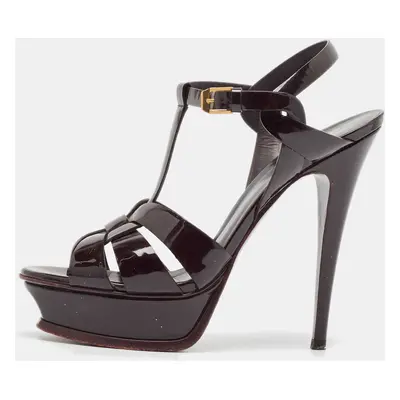 Saint Laurent Dark Burgundy Patent Leather Tribute Platform Sandals Size