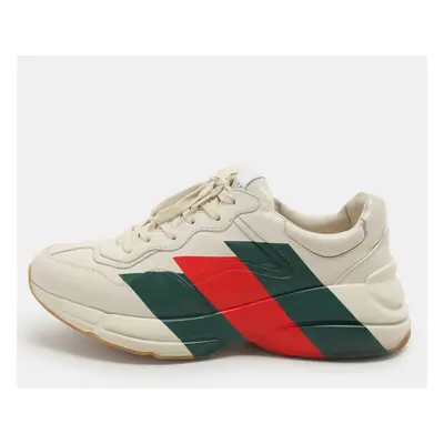 Gucci Cream Leather Web Rhyton Low Top Sneakers Size