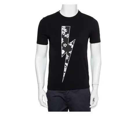 Neil Barrett Black Floral Bolt Printed Crewneck T-Shirt