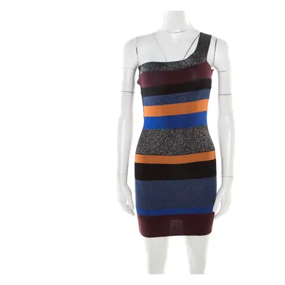 M Missoni Colorblock Striped Lurex Knit One Shoulder Bodycon Dress