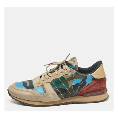 Valentino Multicolor Leather and Suede Rockrunner Lace Up Sneakers Size 43.5