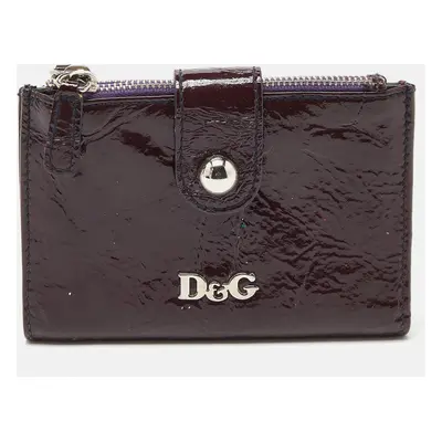 D&G Plum Patent Leather Double Zip Bifold Flap Wallet