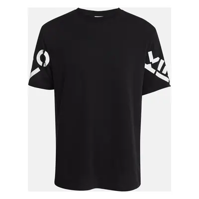 Kenzo Black Logo Print Cotton Knit Crew Neck T-Shirt