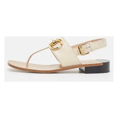 Gucci Cream Leather Horsebit Thong Sandals Size