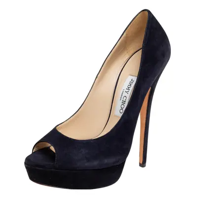 Jimmy Choo Navy Blue Suede Dahlia Platform Pumps Size