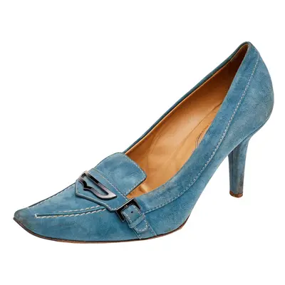 Tod's Blue Suede Pointed Toe Loafer Pumps Size 37.5