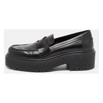 Hermes Black Leather Hitch H Logo Loafers Size